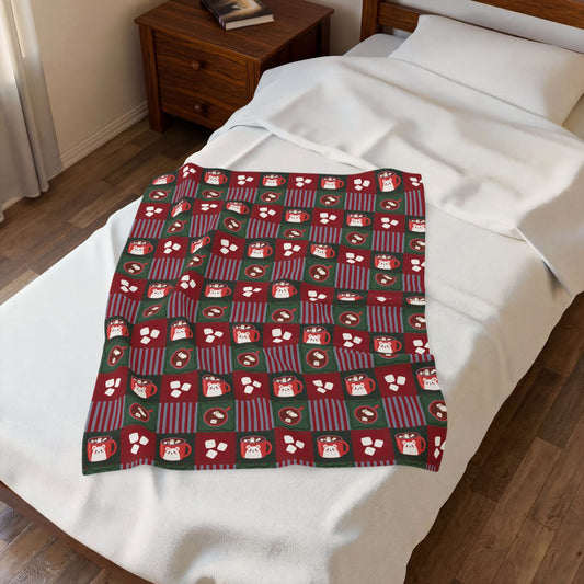 Snowman Cocoa Mugs Red Velveteen Plush Blanket