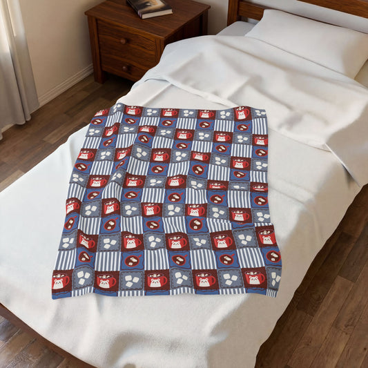 Snowman Cocoa Mugs Silver Velveteen Plush Blanket