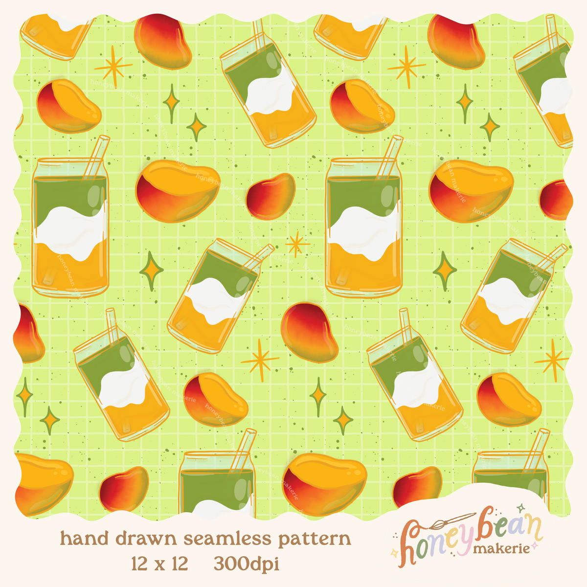 Mango Matcha Seamless Pattern
