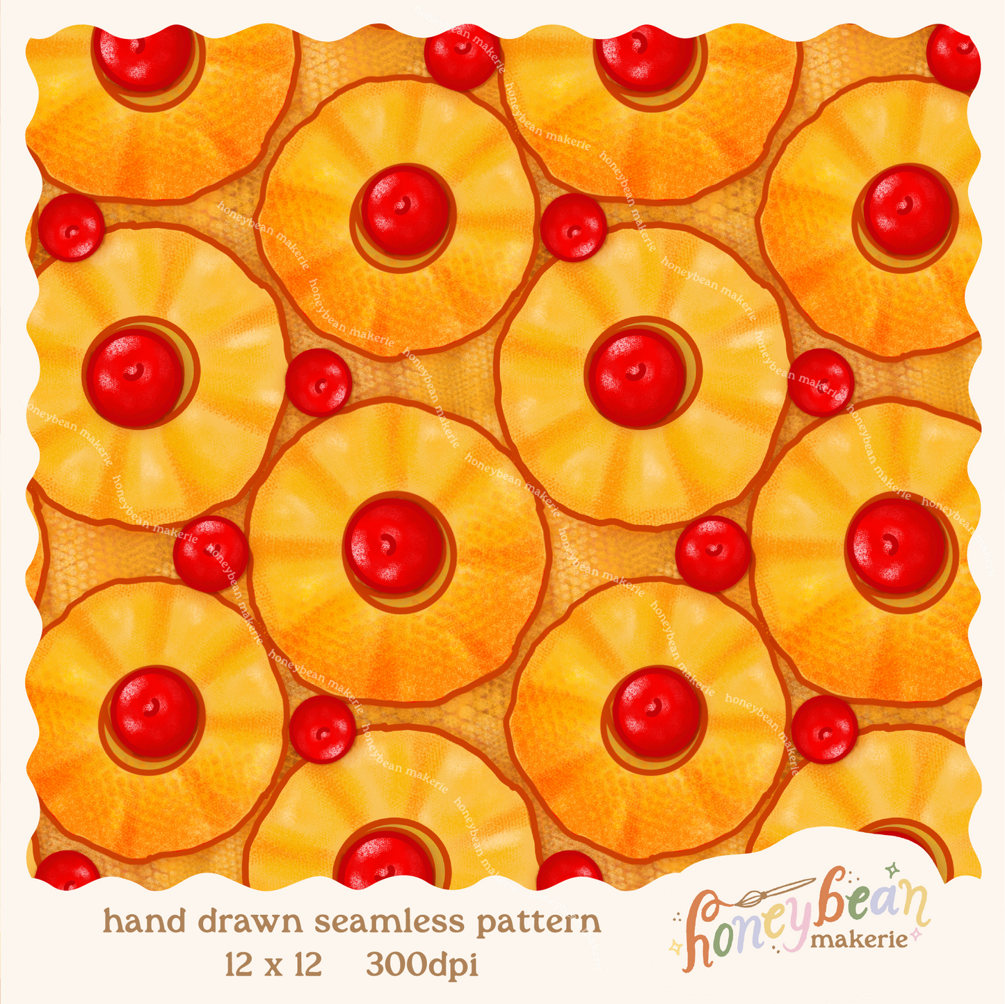 Pineapple Upside Down Cake Seamless Pattern