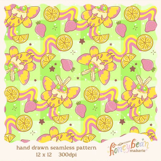 Strawberry Lemonade Moth Seamless Pattern