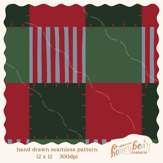 Snowman Cocoa Mugs Checkered Coordinate Seamless Pattern