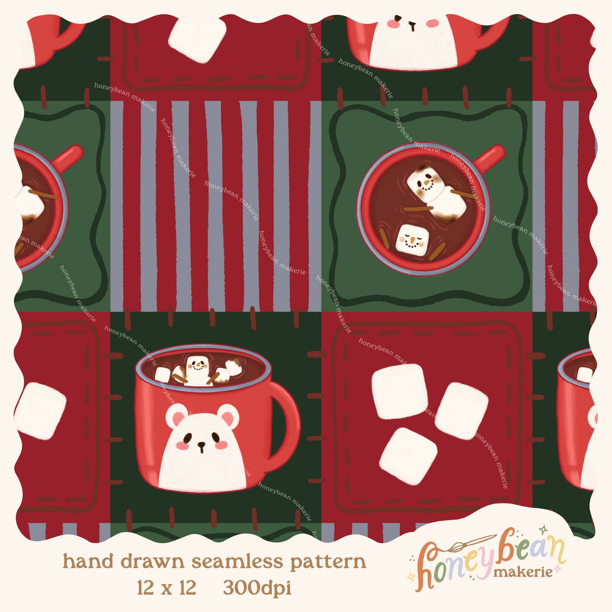Snowman Cocoa Mugs Seamless Pattern