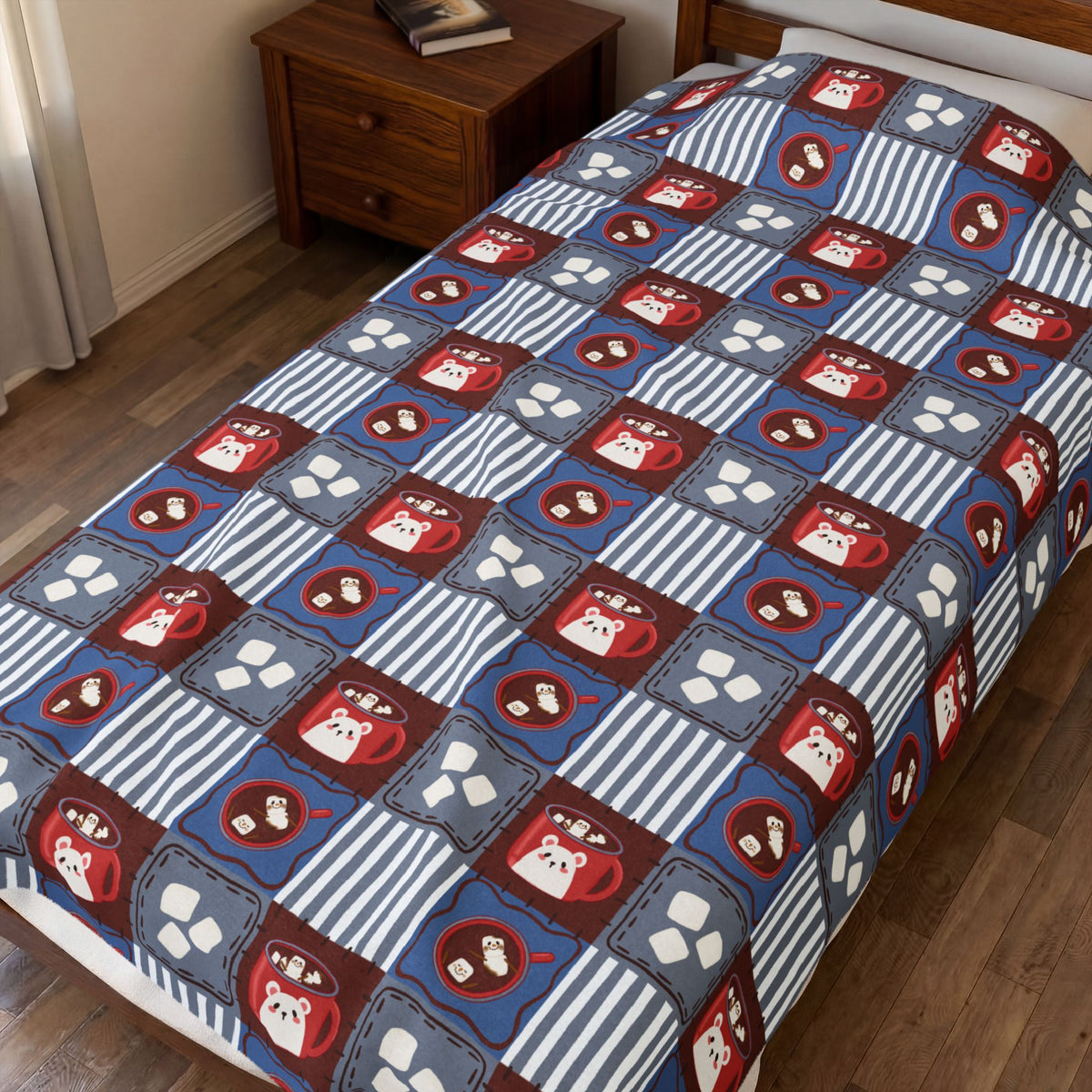 Snowman Cocoa Mugs Silver Velveteen Plush Blanket