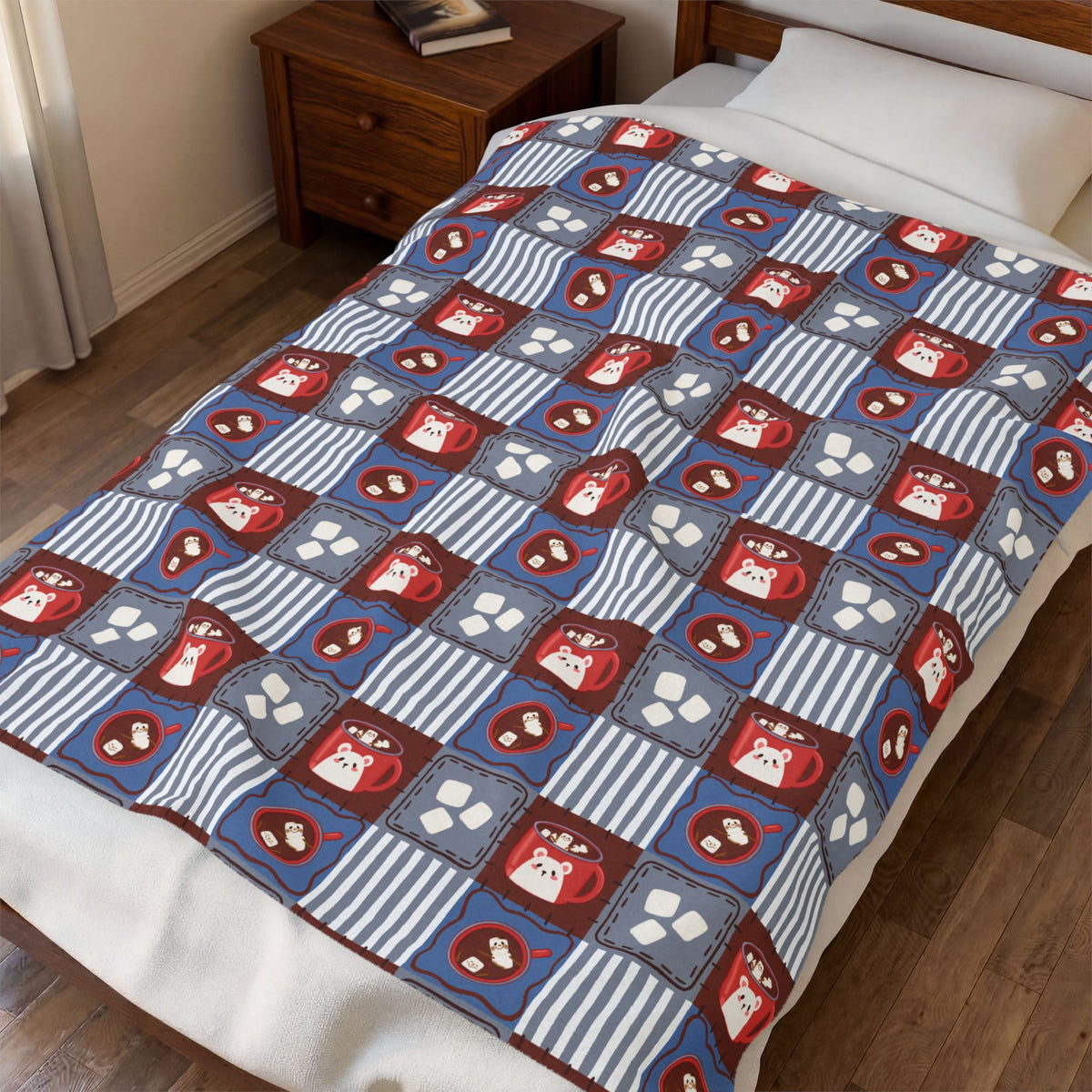 Snowman Cocoa Mugs Silver Velveteen Plush Blanket