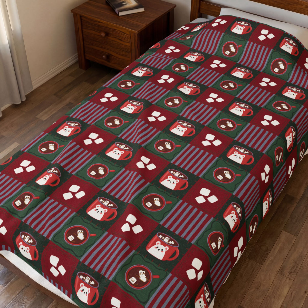 Snowman Cocoa Mugs Red Velveteen Plush Blanket