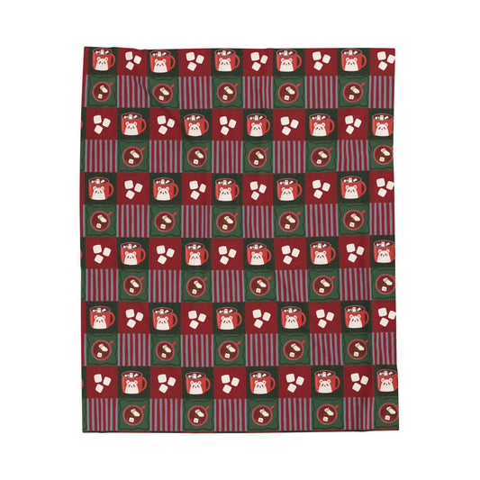 Snowman Cocoa Mugs Red Velveteen Plush Blanket