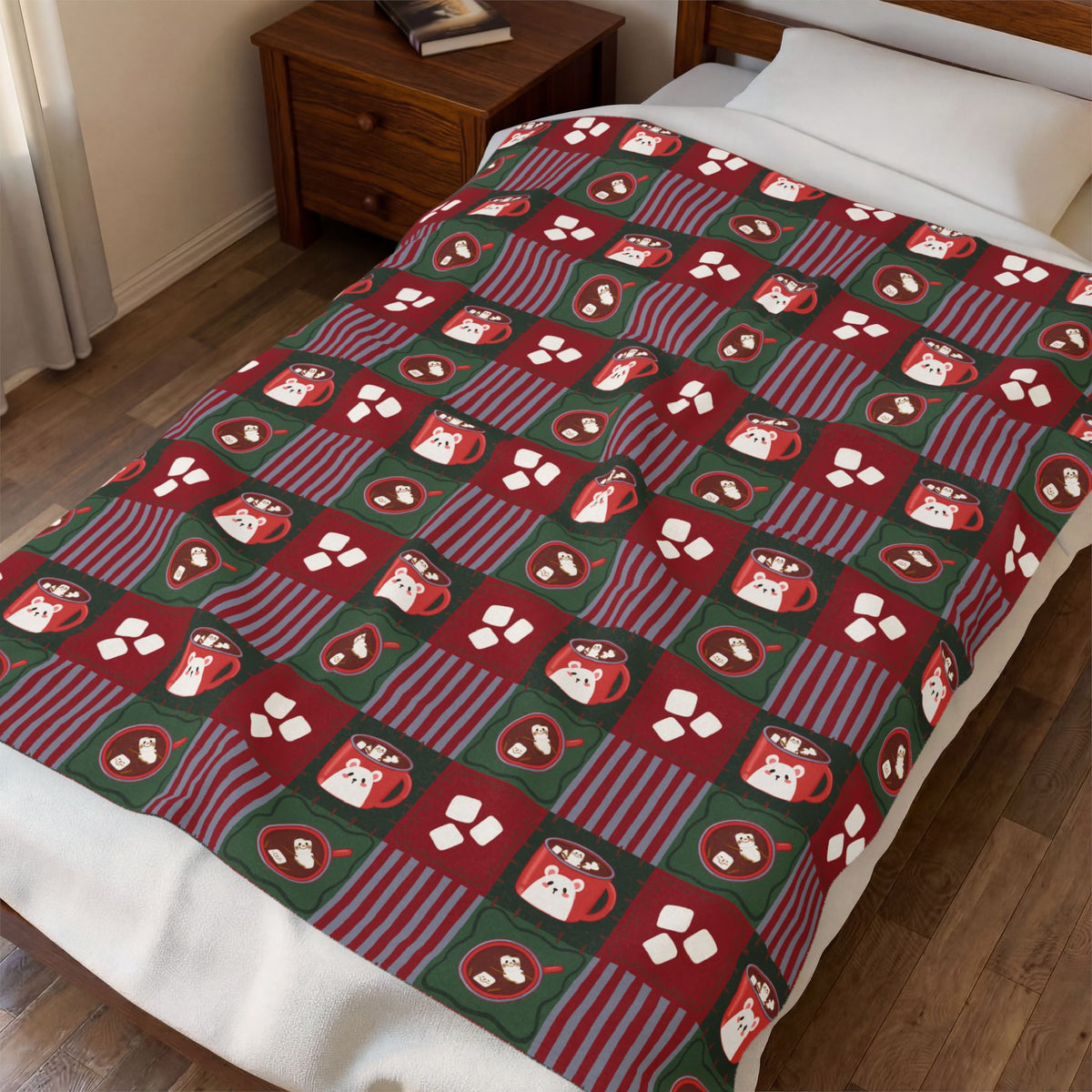 Snowman Cocoa Mugs Red Velveteen Plush Blanket