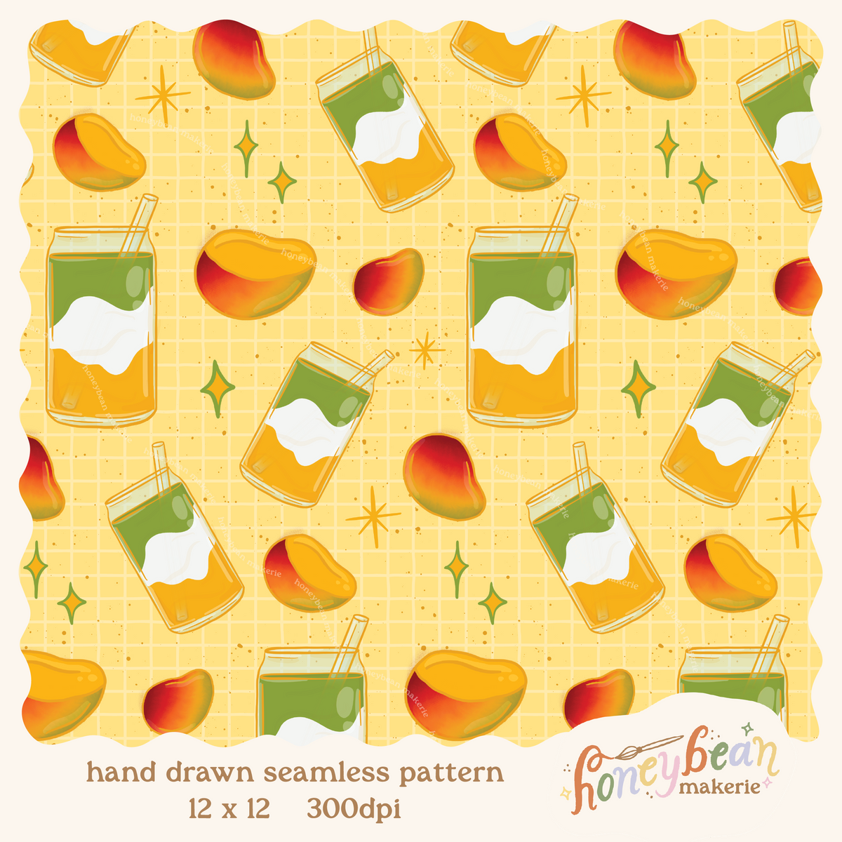 Mango Matcha Seamless Pattern