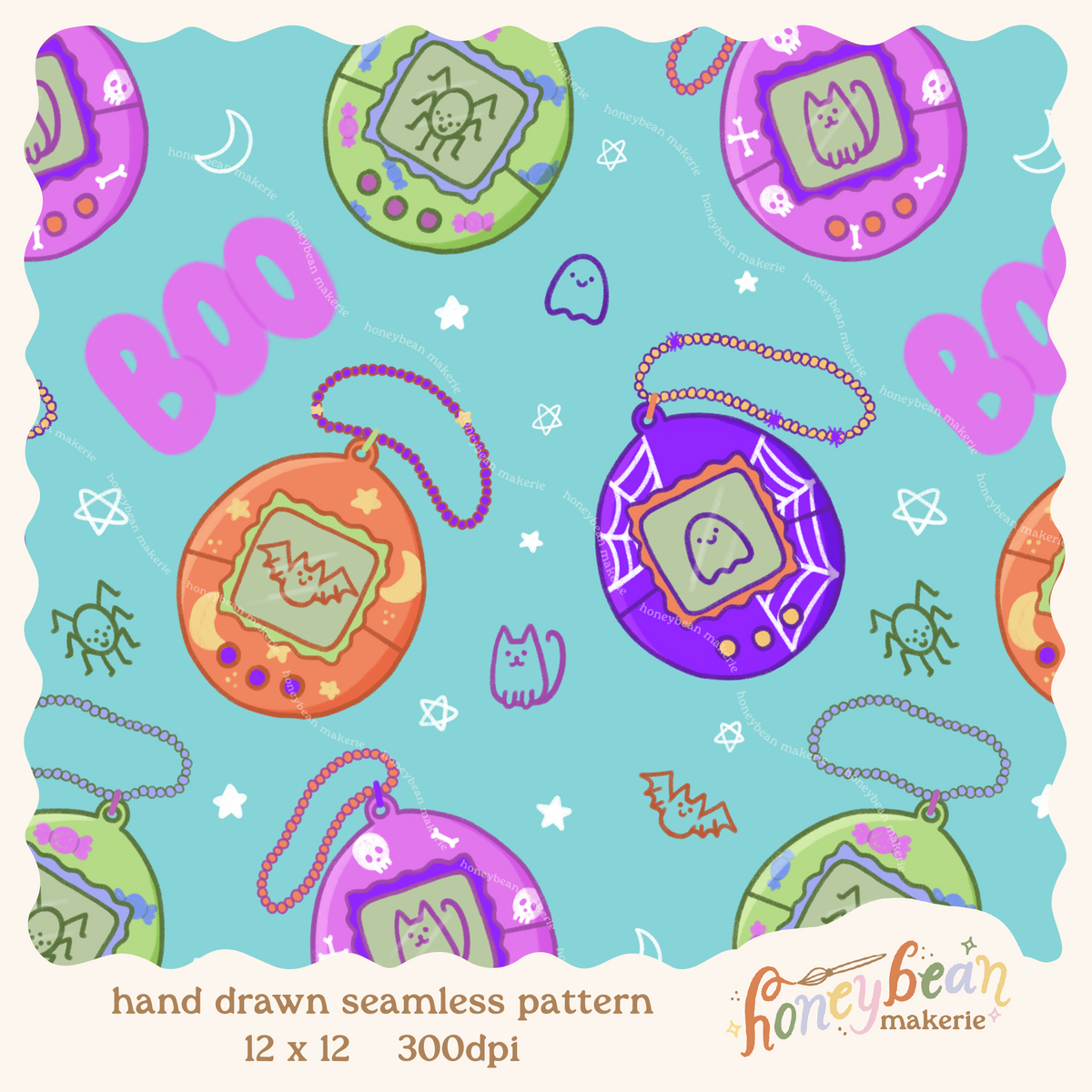Spooky-Gotchi Seamless Pattern