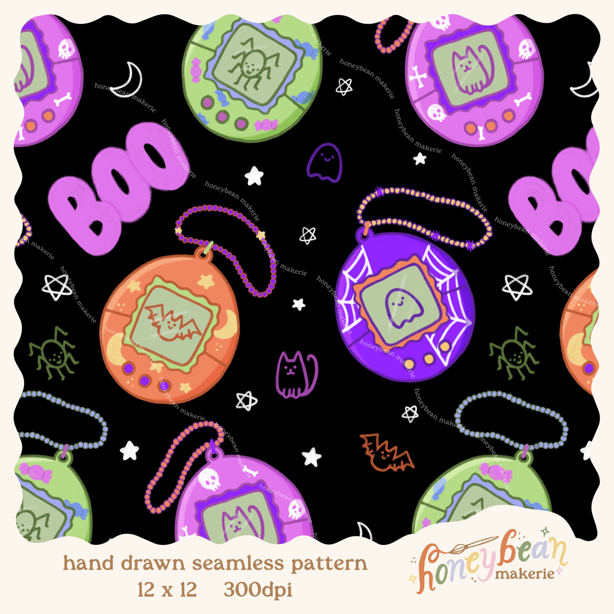 Spooky-Gotchi Seamless Pattern