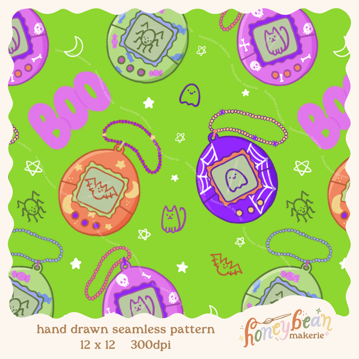 Spooky-Gotchi Seamless Pattern