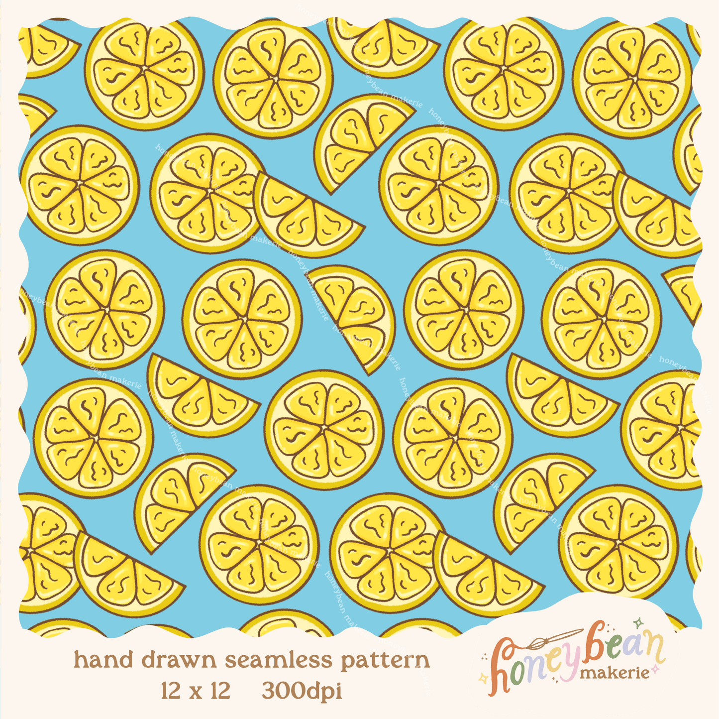 Pattern of yellow lemon slices on a blue background