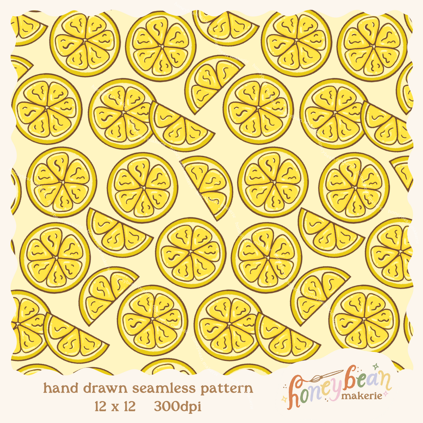 Pattern of yellow lemon slices on a pale yellow background