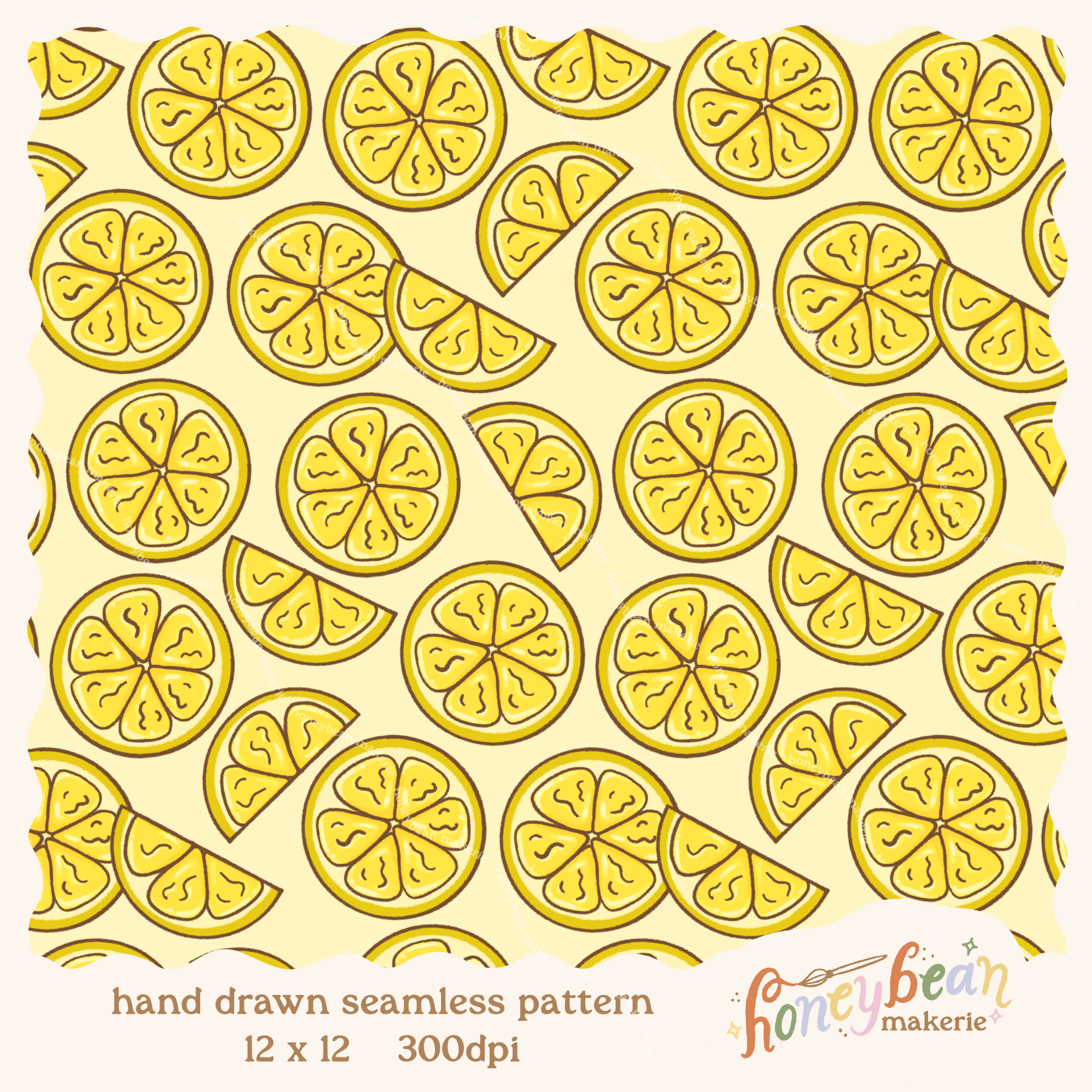 Pattern of yellow lemon slices on a pale yellow background
