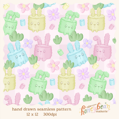 Marshmallow Bunnies Seamless Pattern