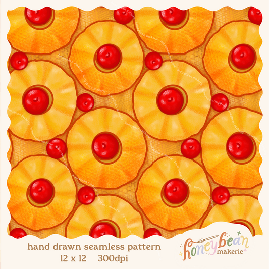 Pineapple Upside Down Cake Seamless Pattern