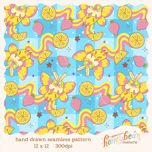 Strawberry Lemonade Moth Seamless Pattern