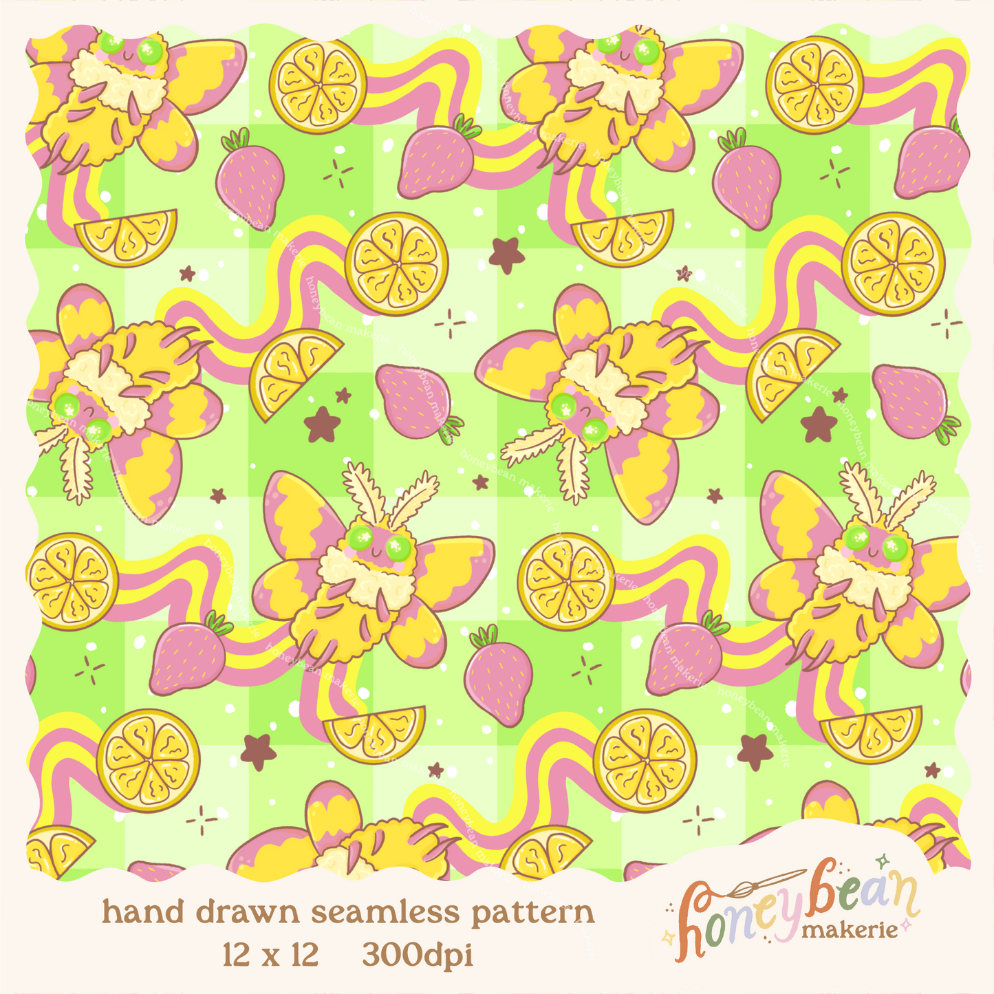 Strawberry Lemonade Moth Seamless Pattern