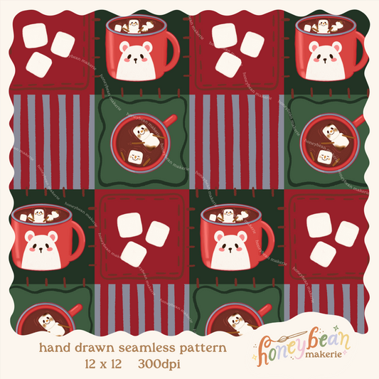 Snowman Cocoa Mugs Seamless Pattern
