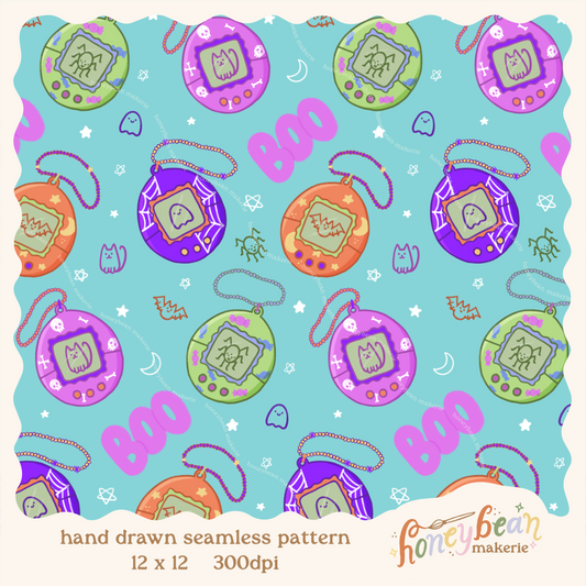 Spooky-Gotchi Seamless Pattern