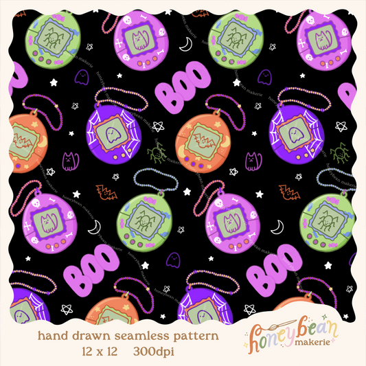 Spooky-Gotchi Seamless Pattern